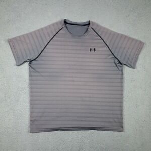 Under Armour UA Gray Striped Active Short Sleeve T Shirt Adult Size XL